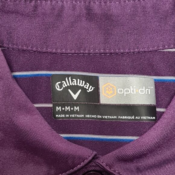 Callaway Golf Polo Shirt Performance Men's MEDIUM Opti-Dri Purple Striped - Picture 3 of 9